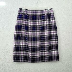 JG Hook Violet Purple White Plaid Wool blend Back slit Casual Pencil Skirt sz 10
